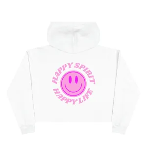 Aesthetic Cropped Hoodie, Smile Face Crop Top, Happy Spirit Happy Life Smile Cropped Top, Hoodie Women's Cropped Fleece Pullover
