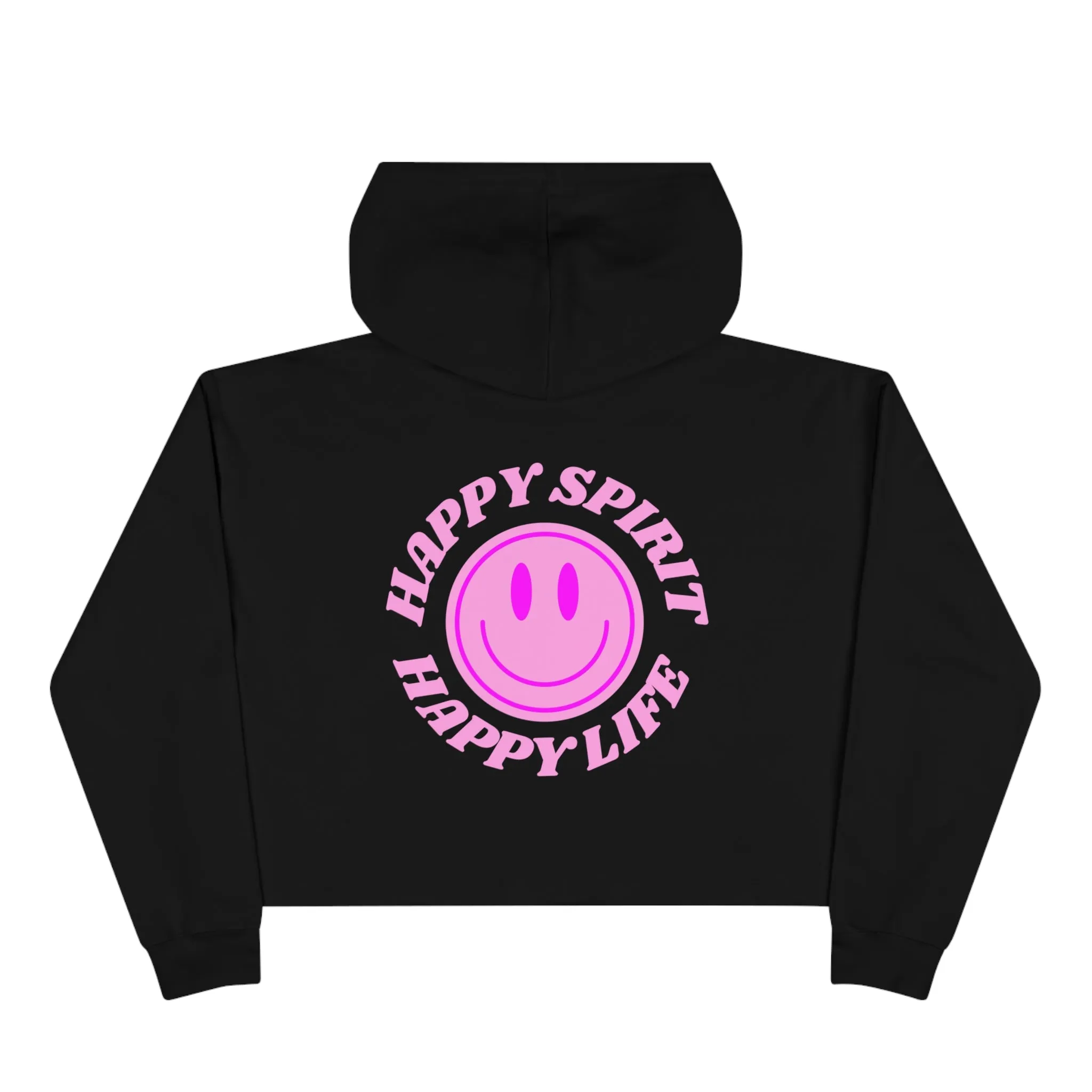 Aesthetic Cropped Hoodie, Smile Face Crop Top, Happy Spirit Happy Life Smile Cropped Top, Hoodie Women's Cropped Fleece Pullover