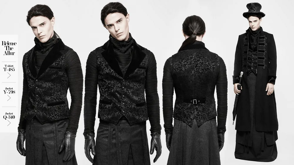Baroque Black Jacquard Steampunk Tailored Waistcoat