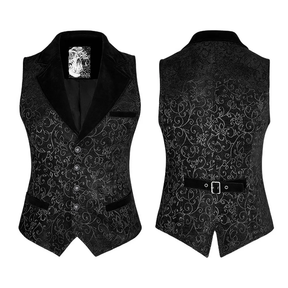 Baroque Black Jacquard Steampunk Tailored Waistcoat