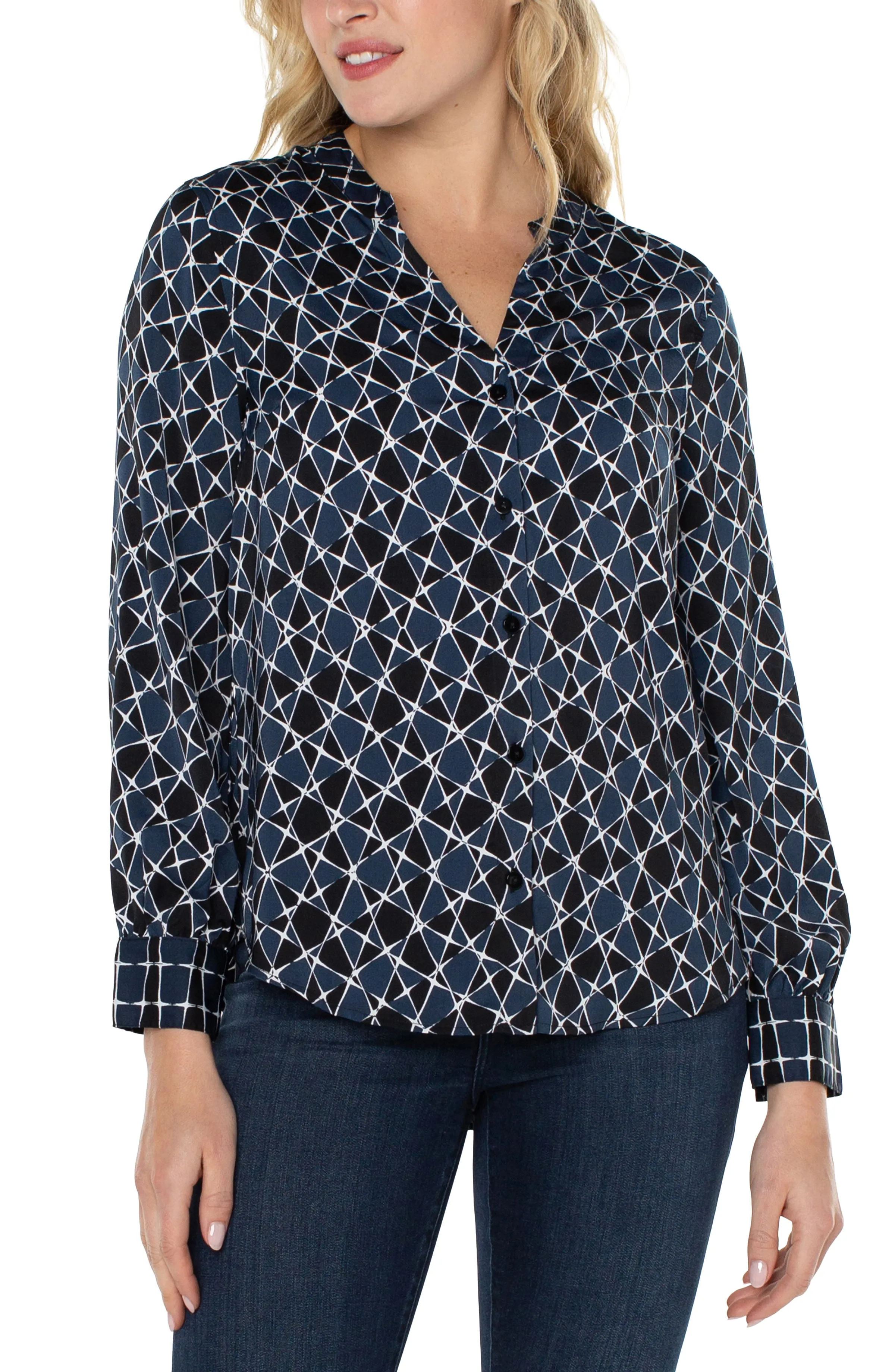 Button Front with Banded Collar | Stargazing Blue