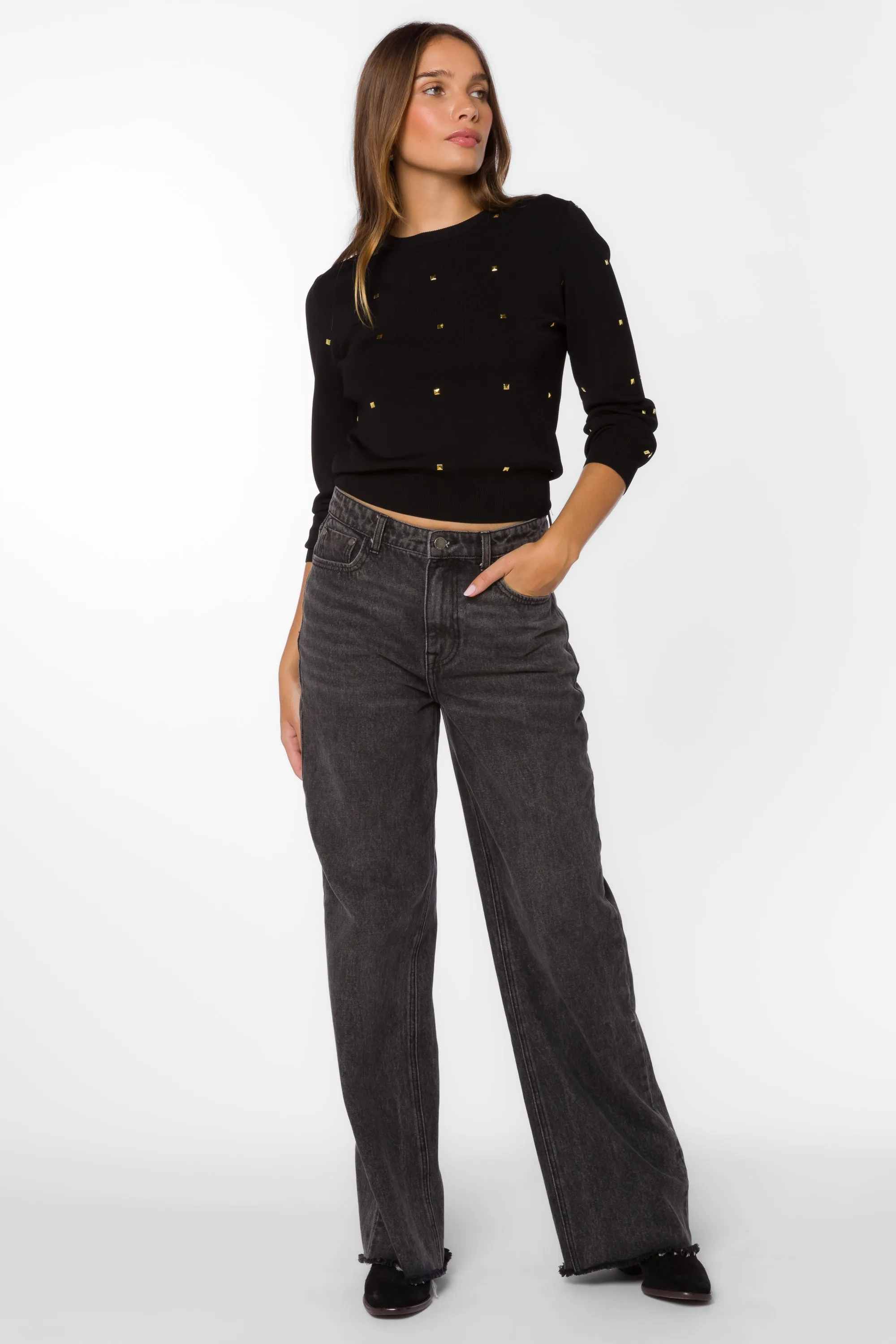 Candie Black Gold Studs Sweater