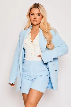 Cassie - Baby Blue Tailored Single One Button Oversized Blazer
