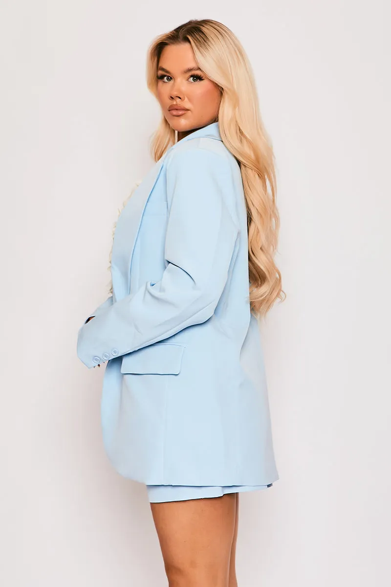 Cassie - Baby Blue Tailored Single One Button Oversized Blazer