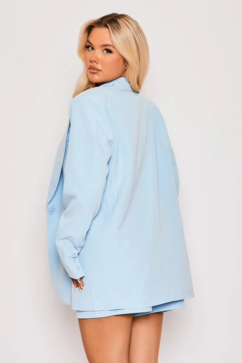 Cassie - Baby Blue Tailored Single One Button Oversized Blazer