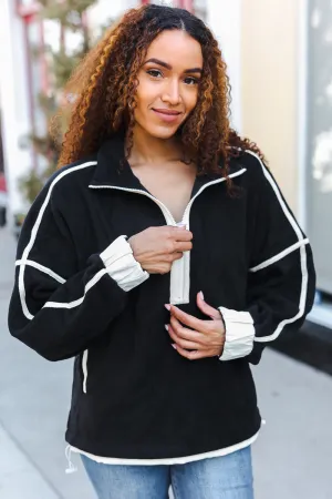 Cinched Waist Half Zip Up Fleece Jacket