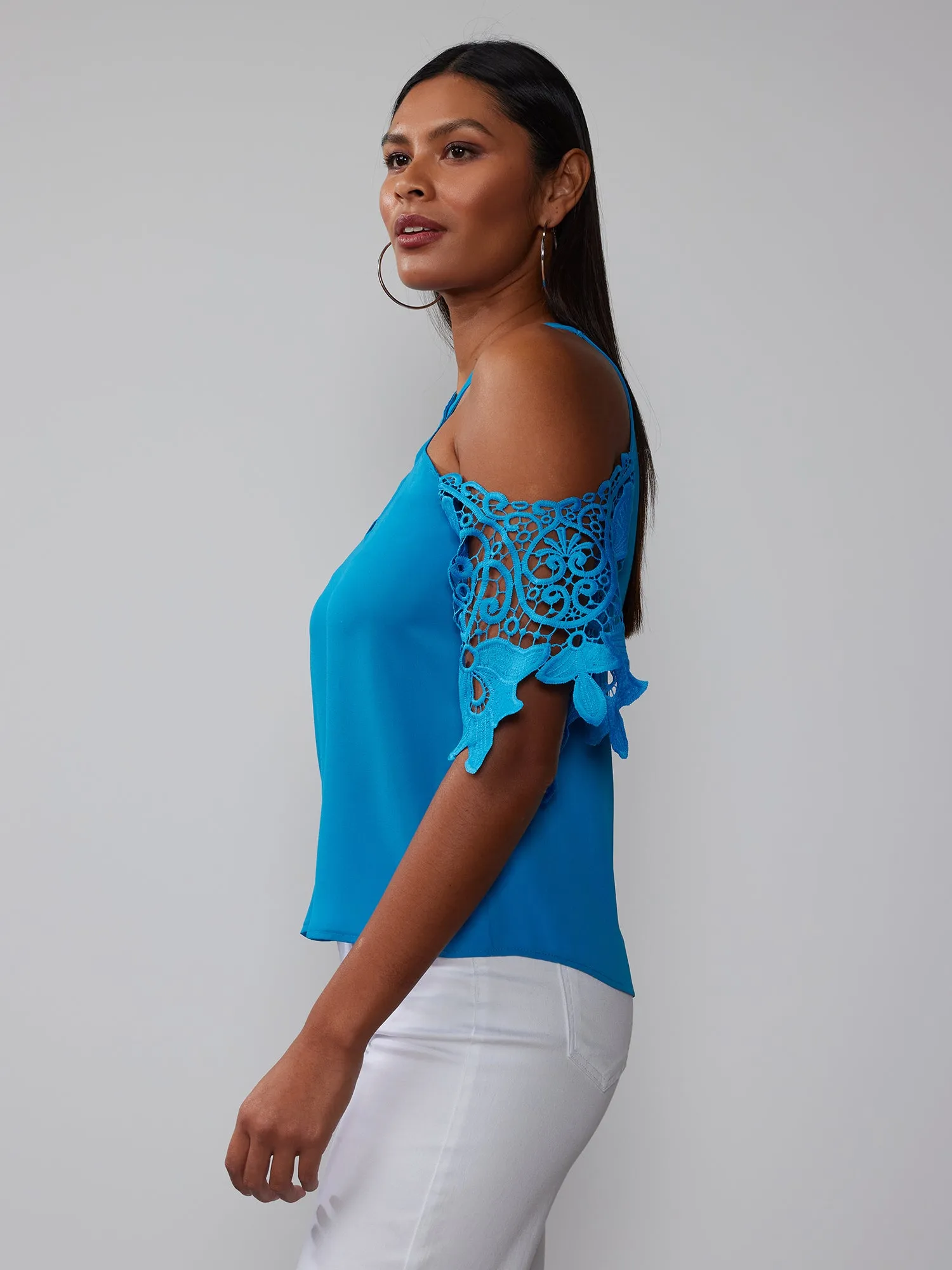 Crochet Sleeve Criss Cross Blouse