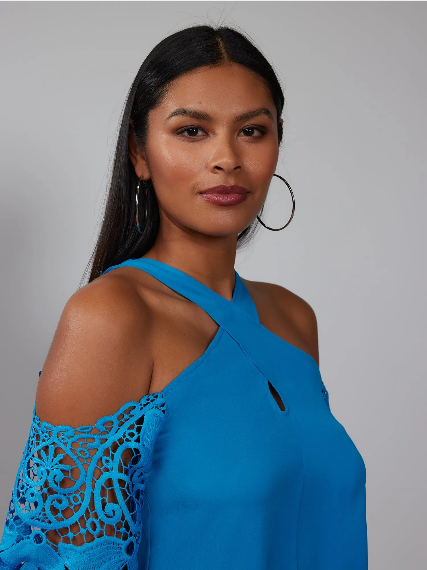 Crochet Sleeve Criss Cross Blouse