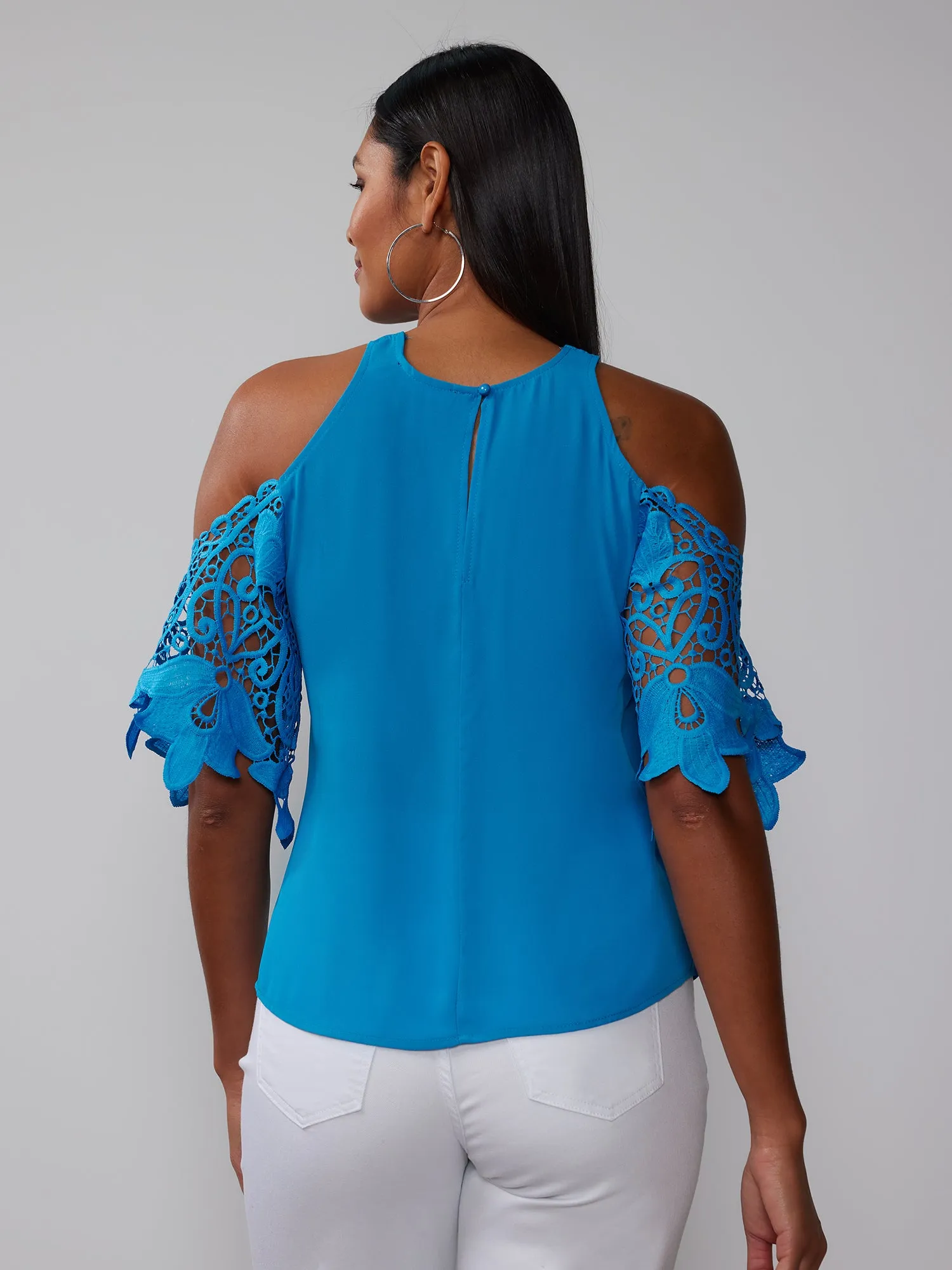 Crochet Sleeve Criss Cross Blouse