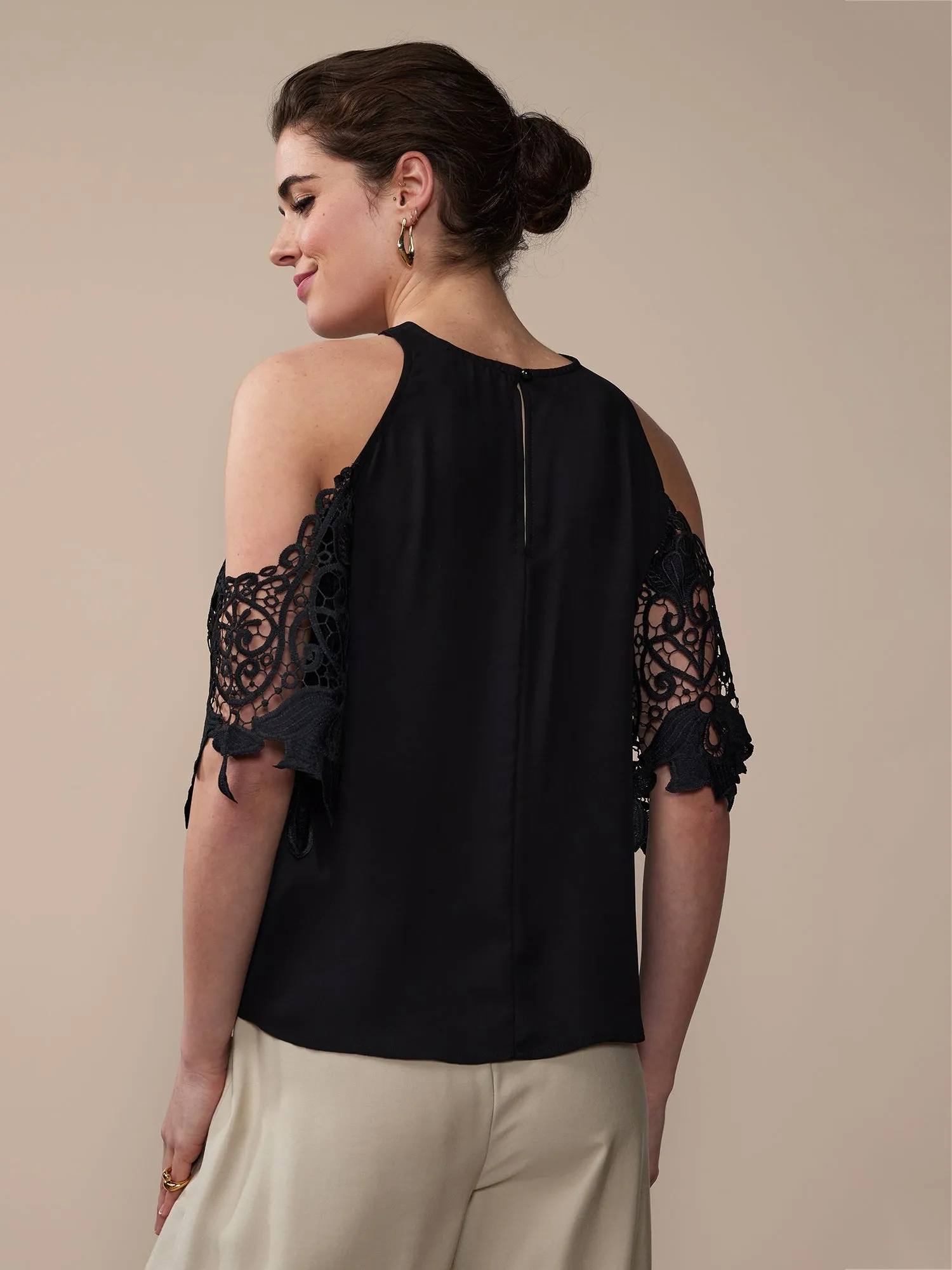 Crochet Sleeve Criss Cross Blouse
