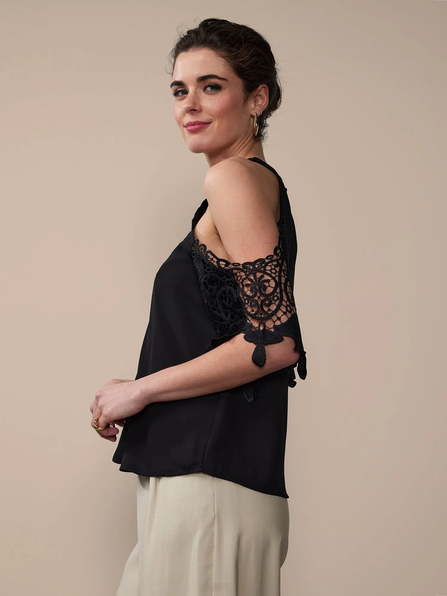 Crochet Sleeve Criss Cross Blouse