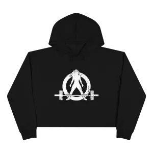 Crop Hoodie - Black  - White Distressed Logo