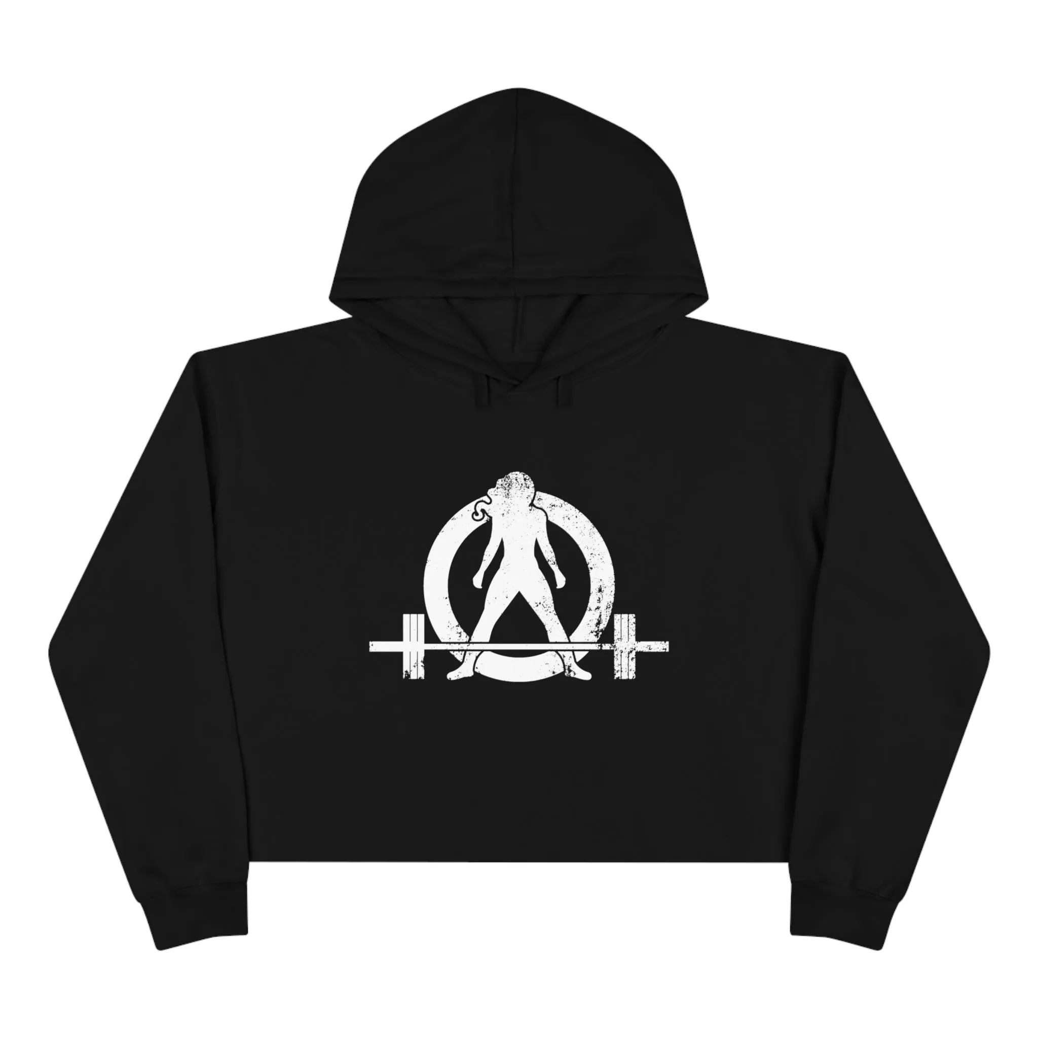 Crop Hoodie - Black  - White Distressed Logo