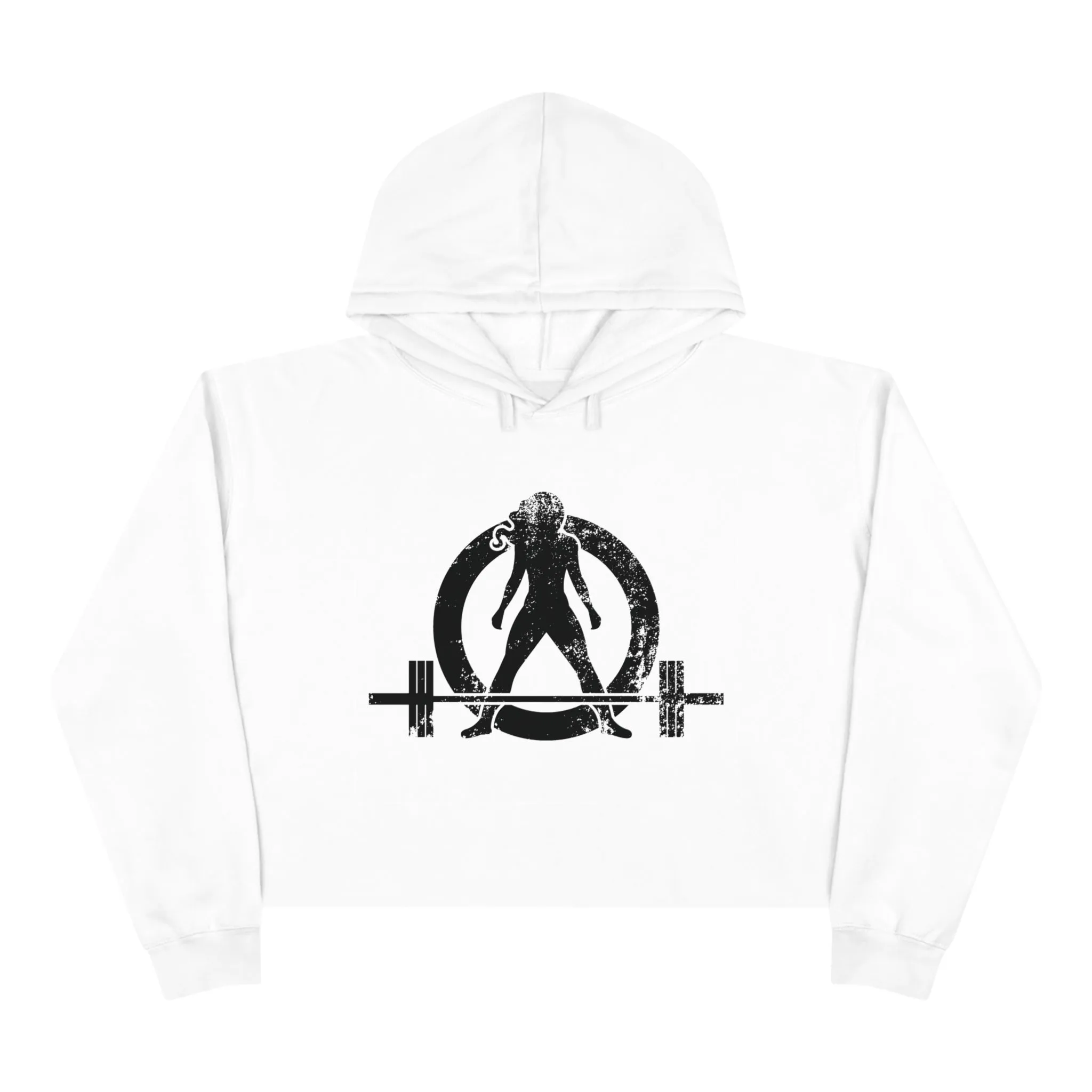 Crop Hoodie - White  - Classic Distressed Logo