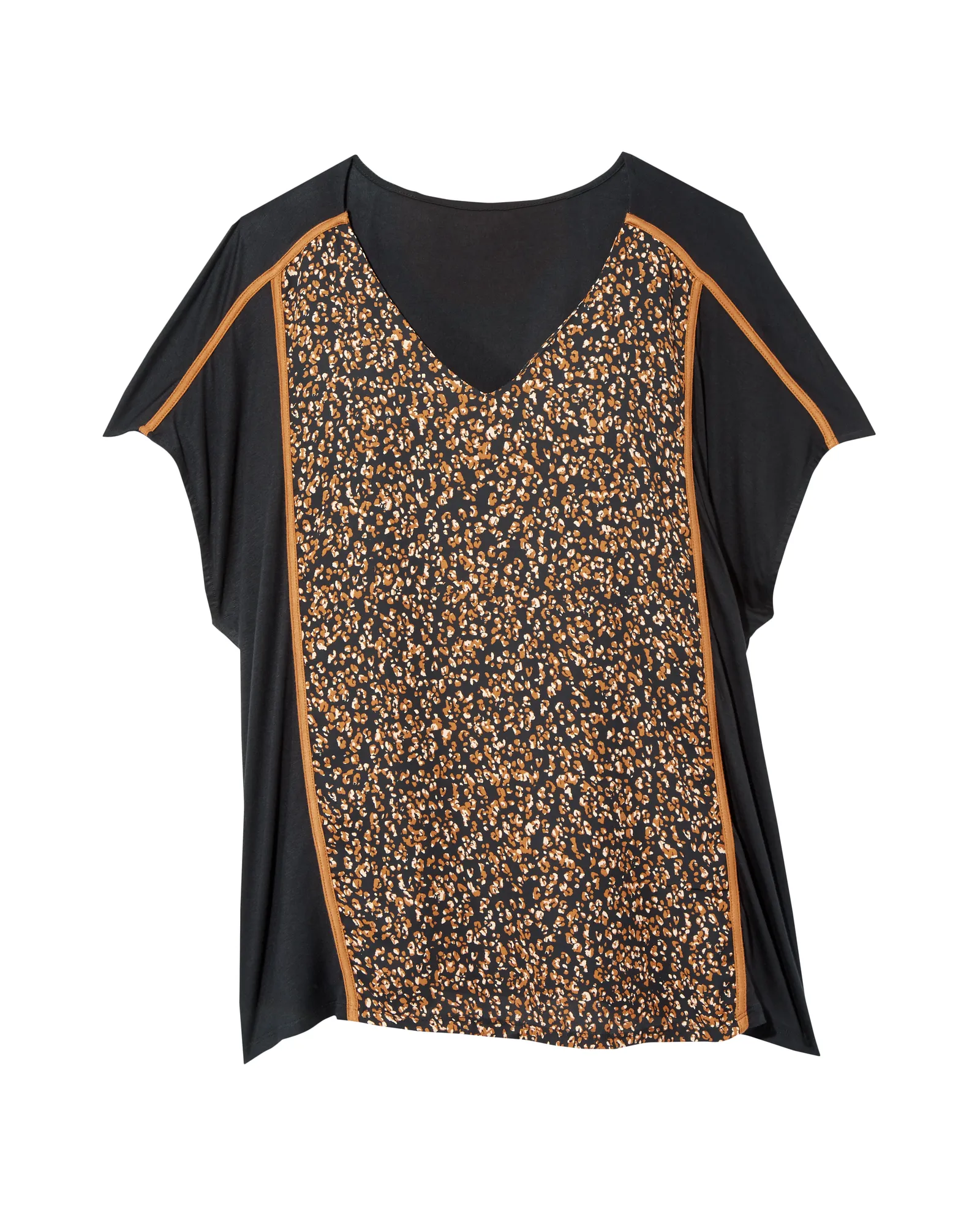 Dinah Short Sleeve Woven Front Top | Black / Tan