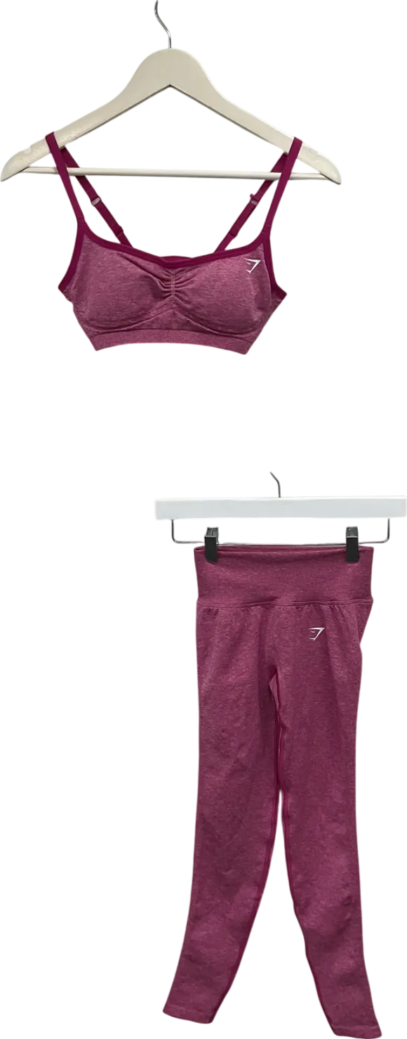 gymshark Pink Lift Seamless Leggings And Ruched Crop Top UK XS/S