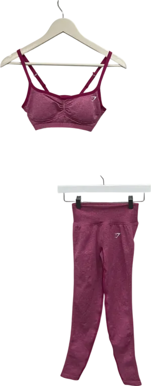 gymshark Pink Lift Seamless Leggings And Ruched Crop Top UK XS/S