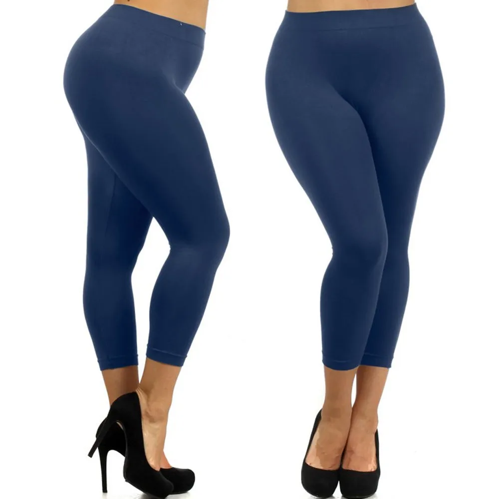 High Waisted Yoga Pants Women Capri Leggings Workout Leggings Seamless Navy Blue