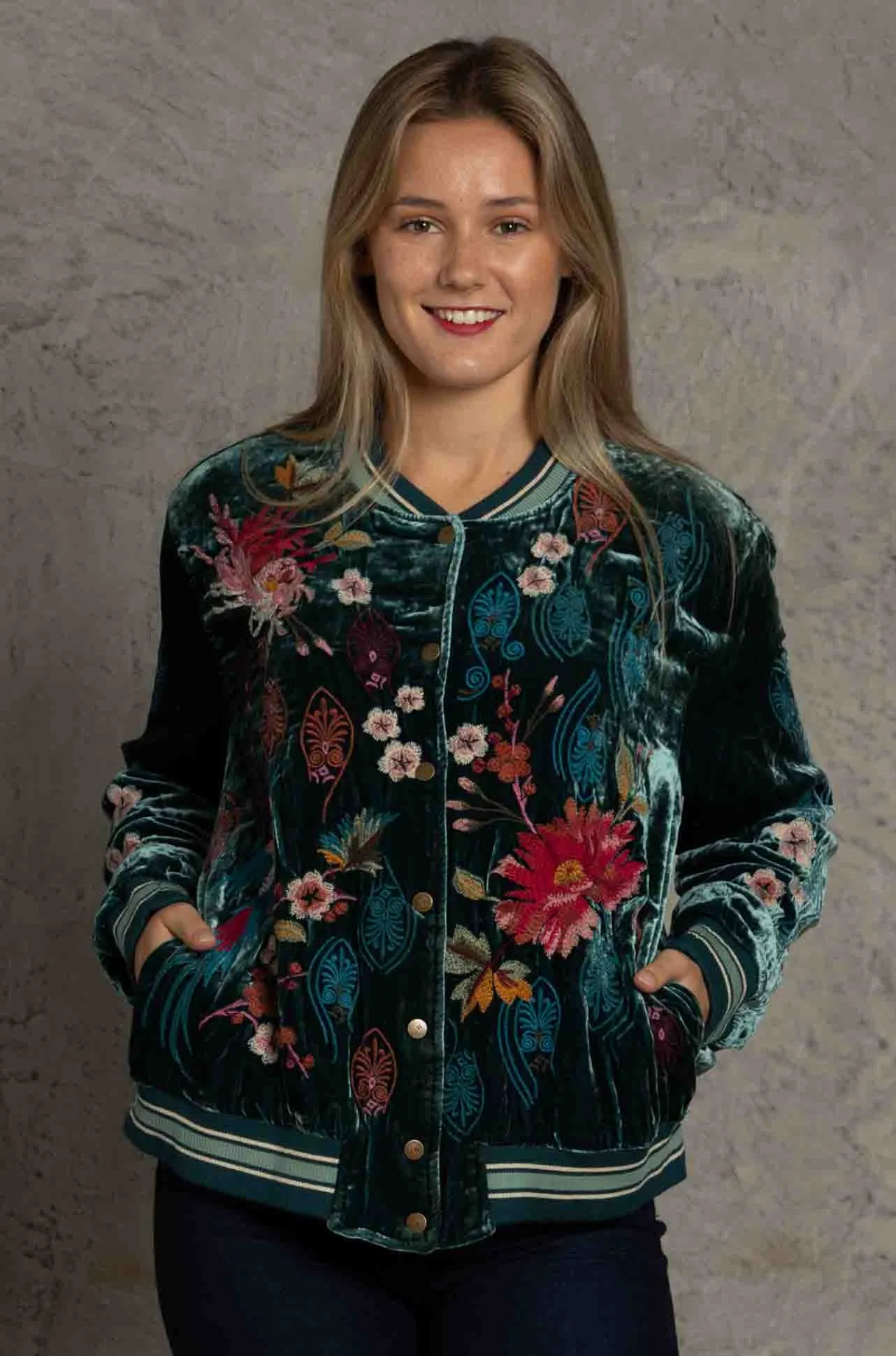 Johnny Was - Ashira Velvet Snap Front Bomber Jacket