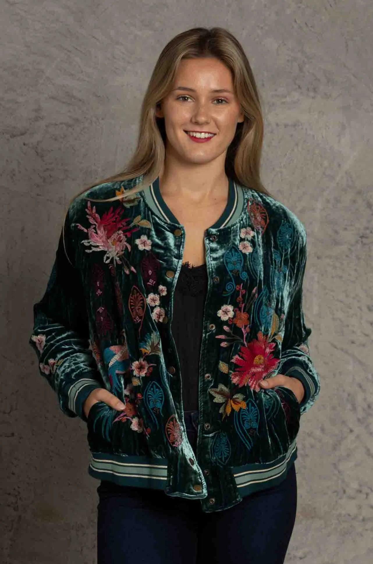 Johnny Was - Ashira Velvet Snap Front Bomber Jacket