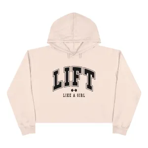 Lift Like A Girl - Crop Hoodie - Pale Pink with Black Logo