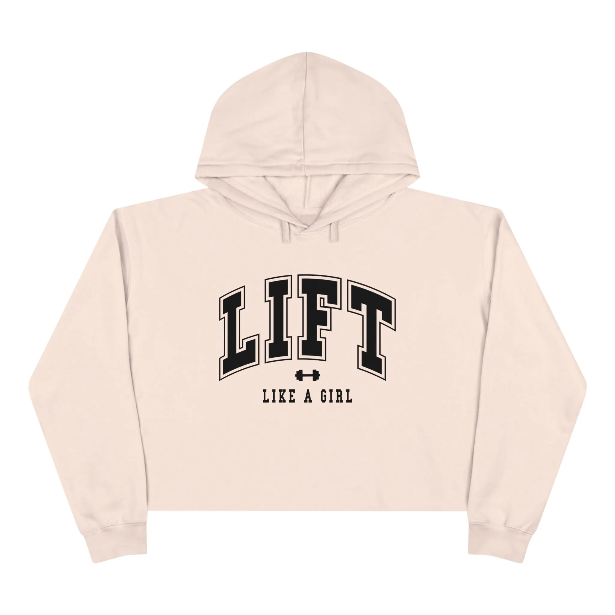 Lift Like A Girl - Crop Hoodie - Pale Pink with Black Logo