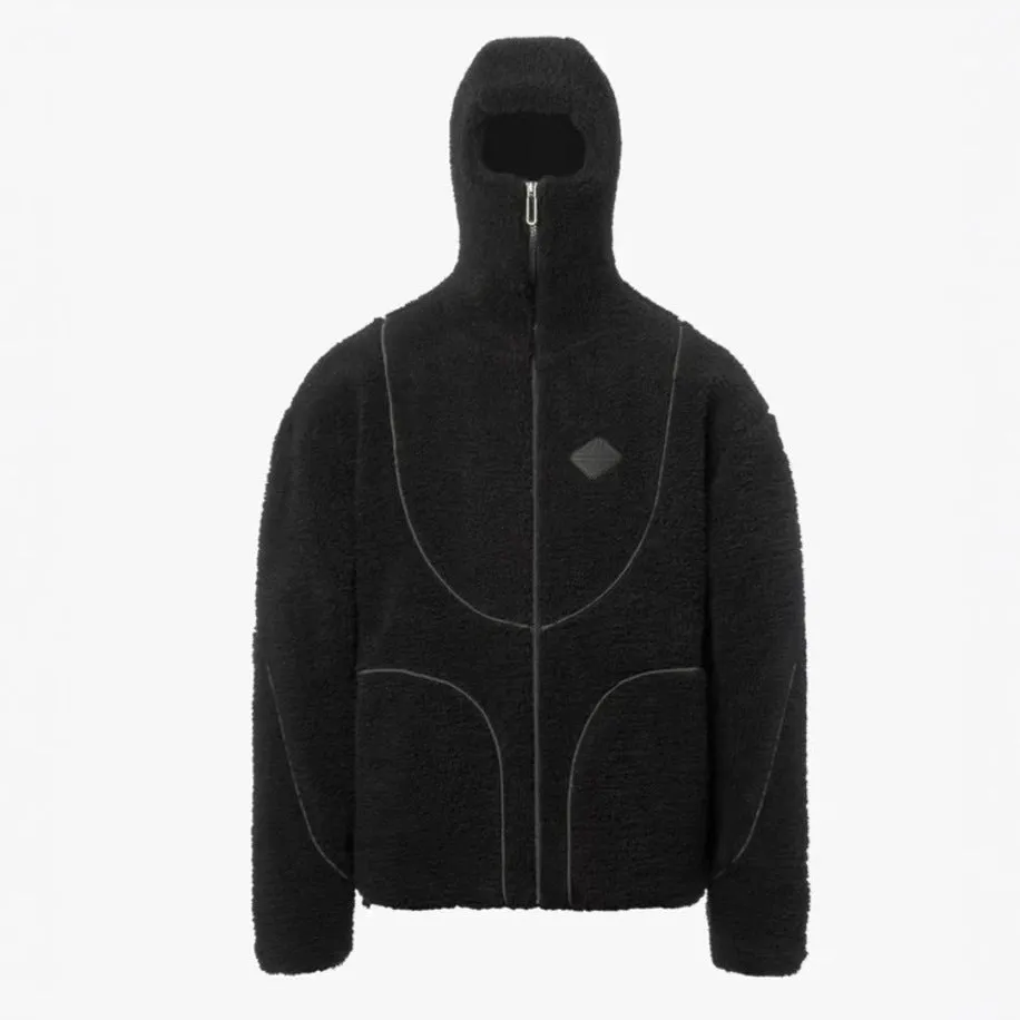 Man Cave Lamb Wool Hooded Zipper Coat Sweatshirt Patchwork Line Design Male Tops Casual