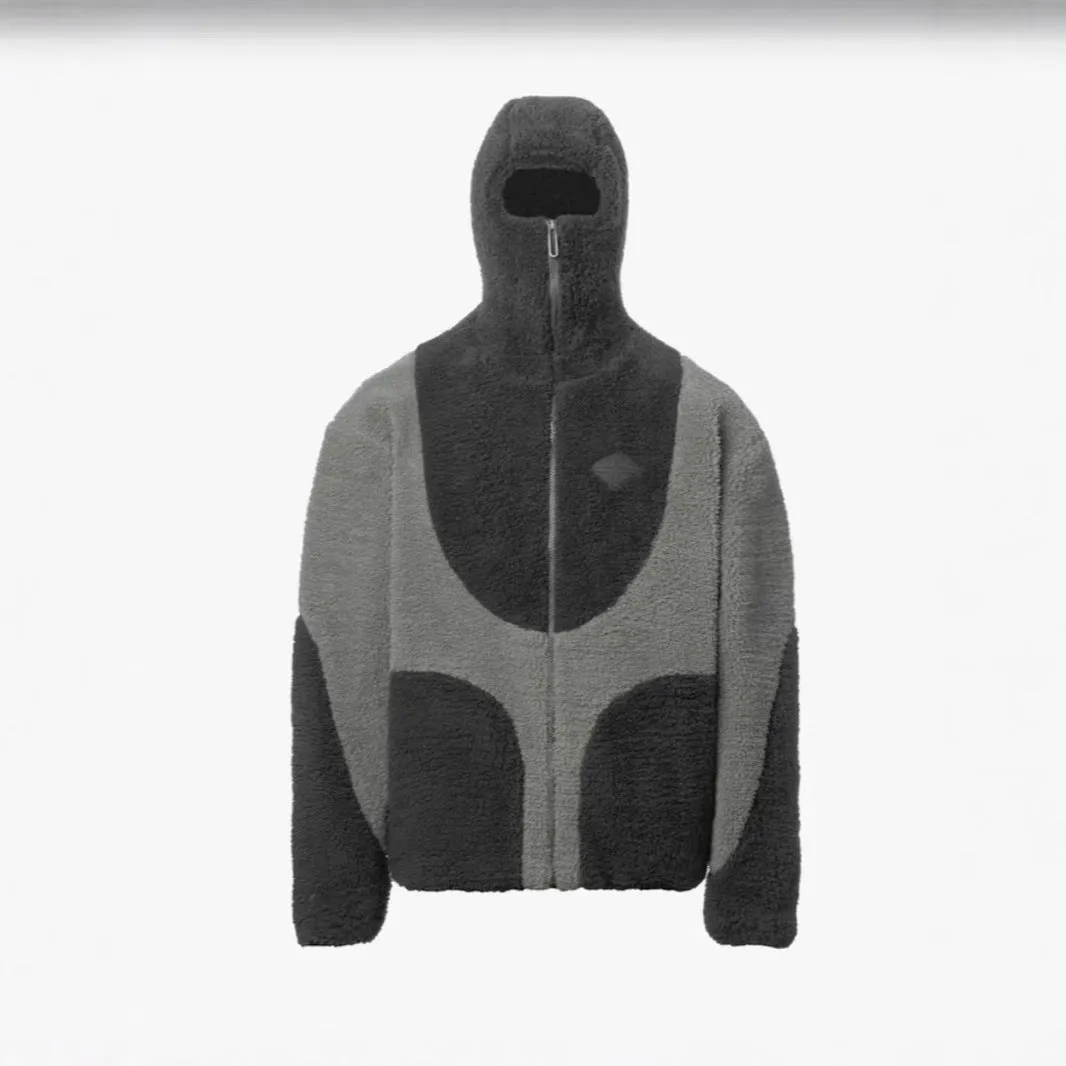 Man Cave Lamb Wool Hooded Zipper Coat Sweatshirt Patchwork Line Design Male Tops Casual