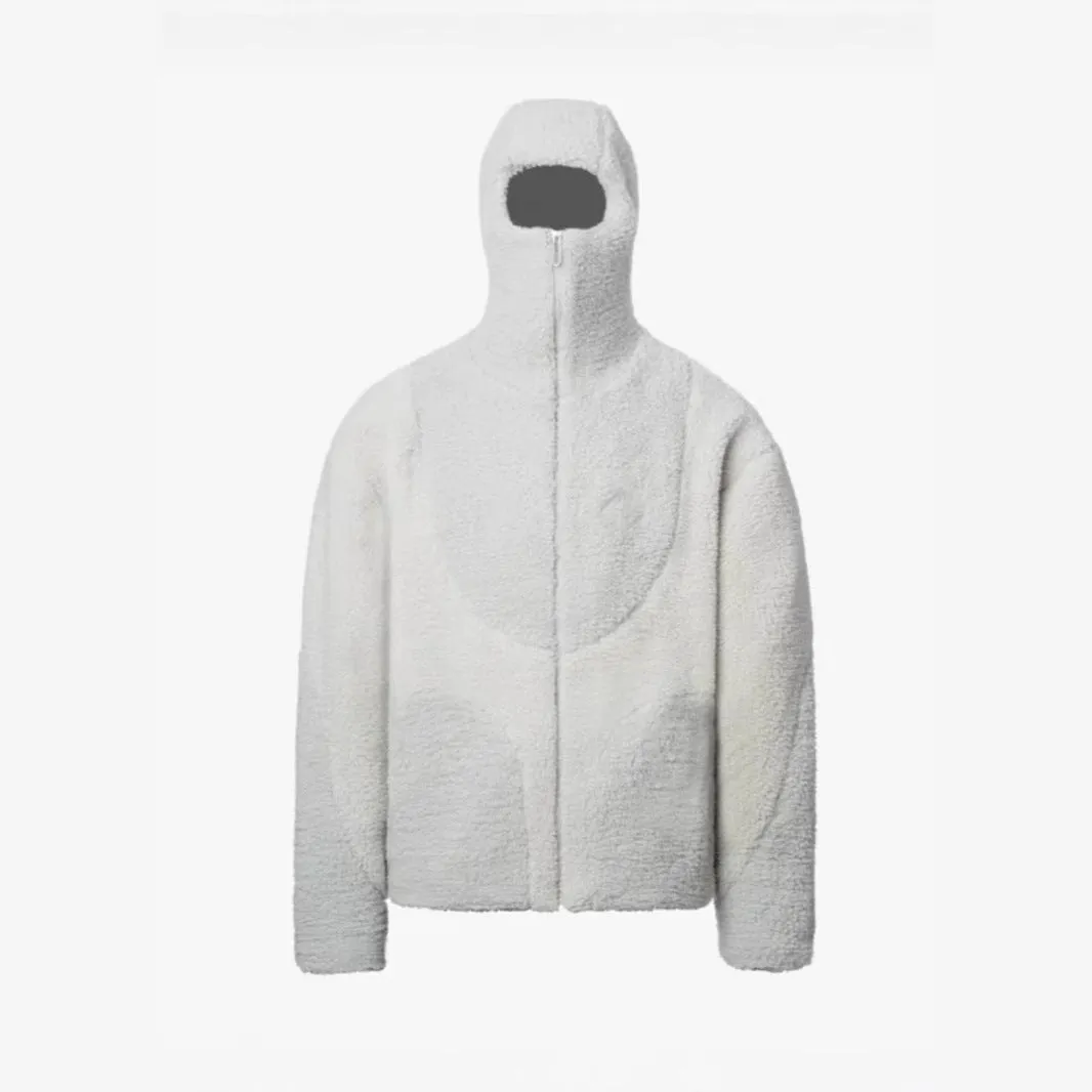 Man Cave Lamb Wool Hooded Zipper Coat Sweatshirt Patchwork Line Design Male Tops Casual