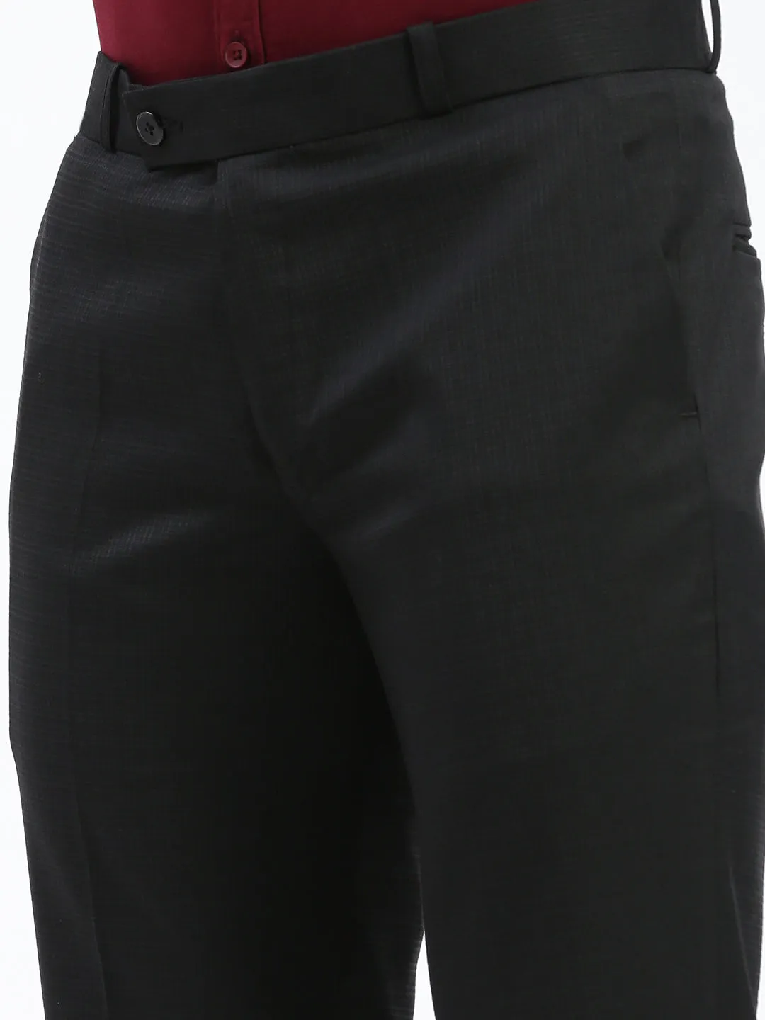 Men Black Comfort Slim Fit Low-Rise Formal Trouser
