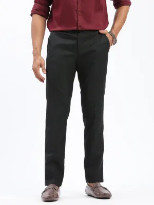 Men Black Comfort Slim Fit Low-Rise Formal Trouser