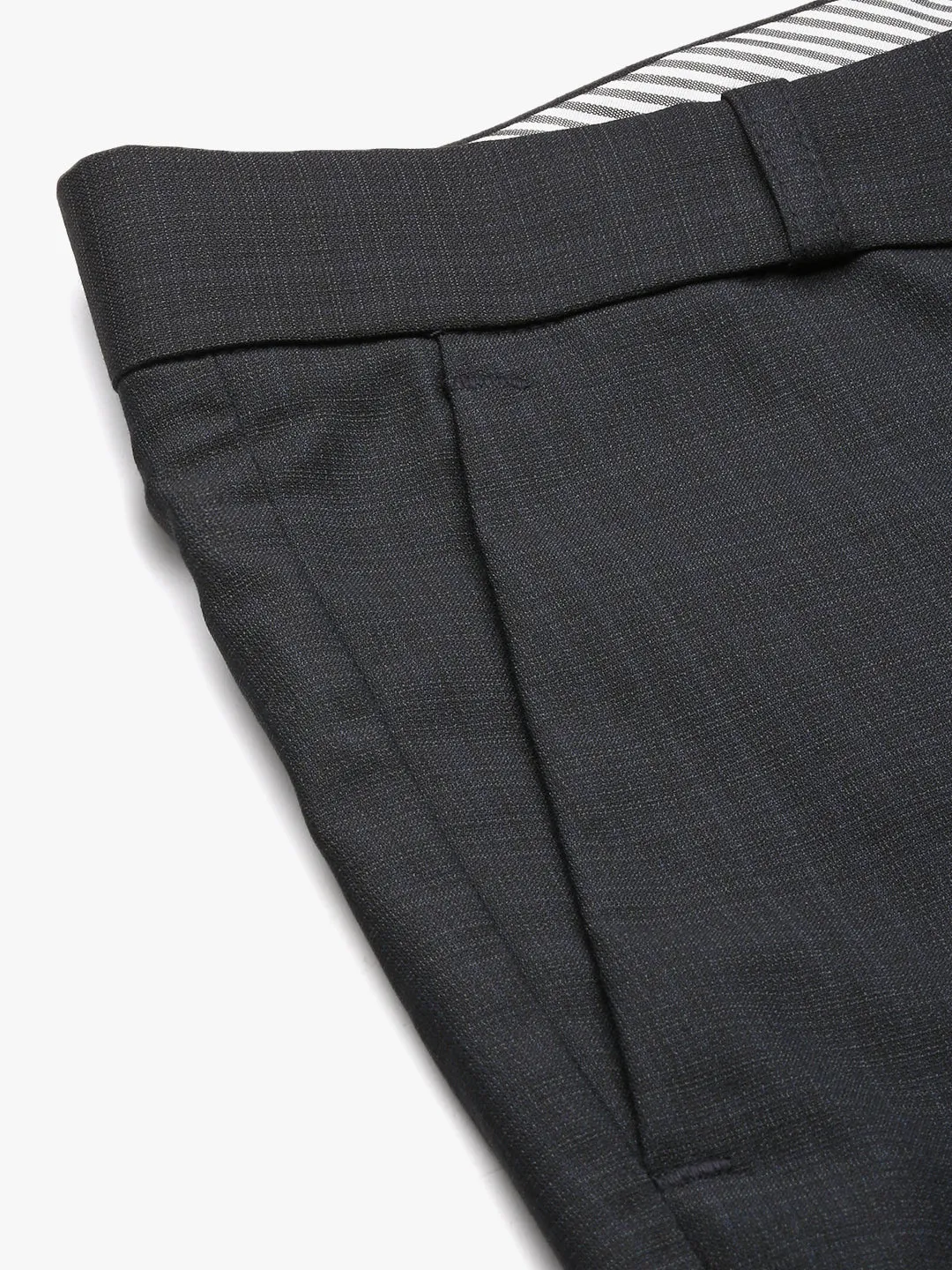 Men Black Comfort Slim Fit Low-Rise Formal Trouser