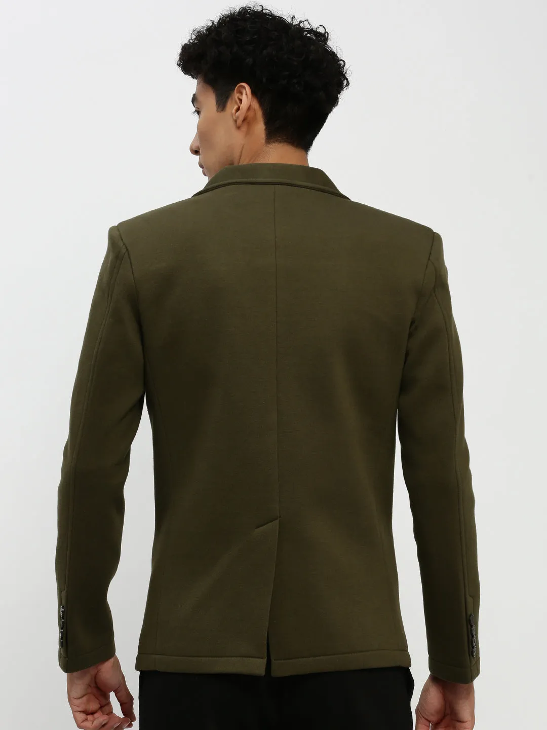 Men Olive Notched Lapel Single Breasted Slim Fit Blazer