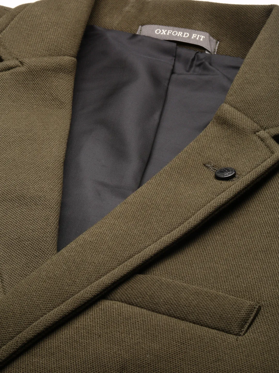 Men Olive Notched Lapel Single Breasted Slim Fit Blazer