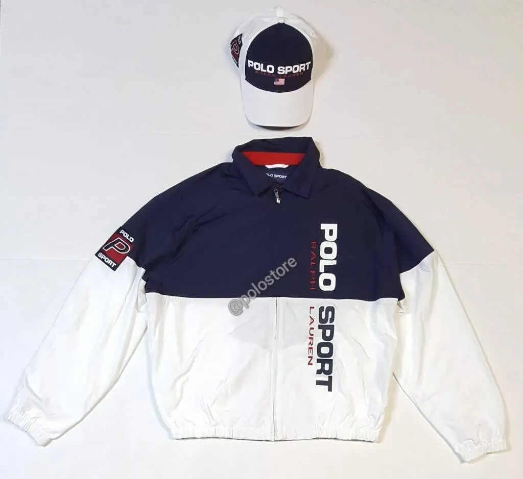 Nwt Polo Ralph Lauren White/Navy Polo Sport Windbreaker Jacket