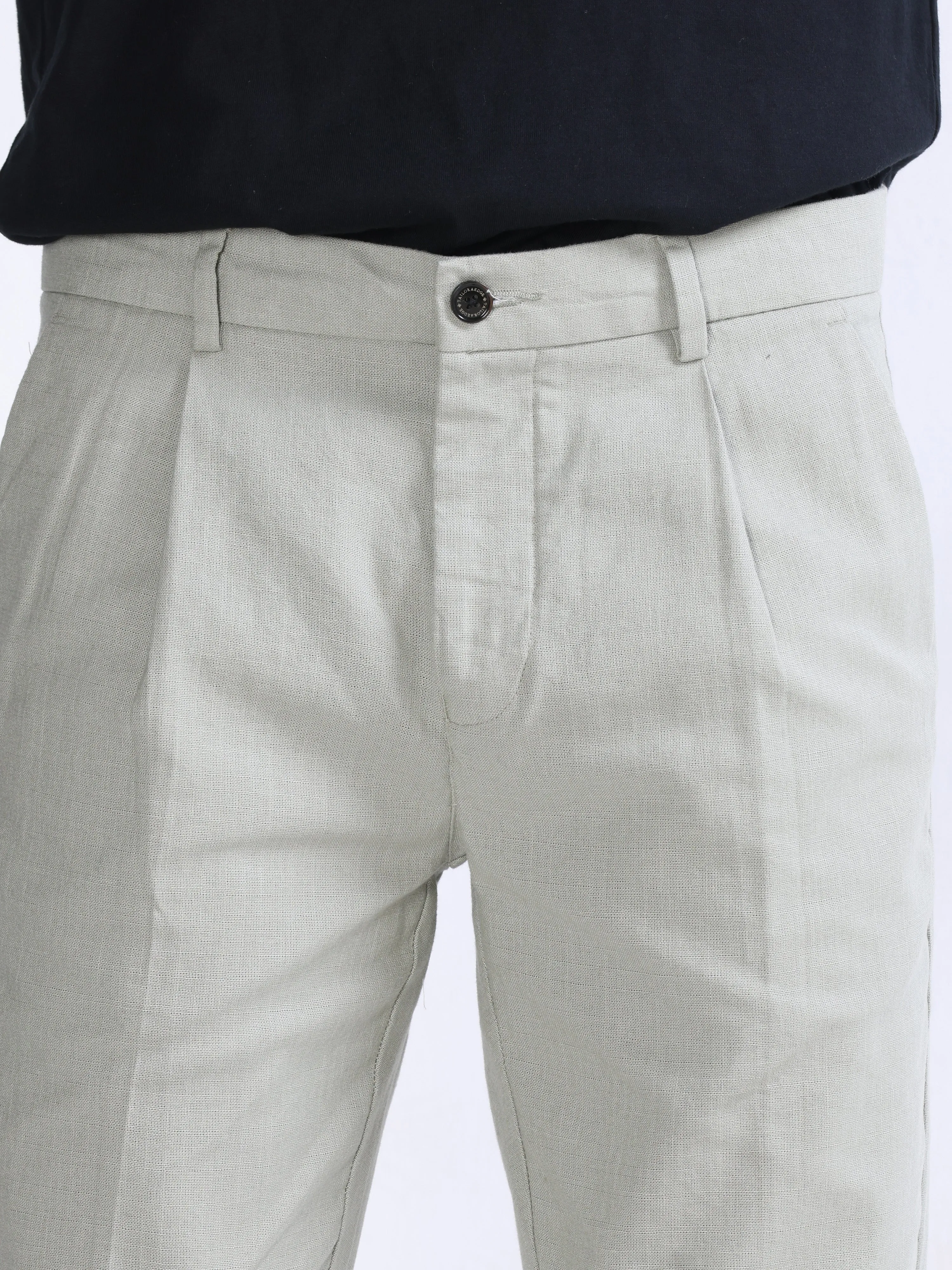 RAW SLUB PLEATED TROUSER IN PISTACHIO