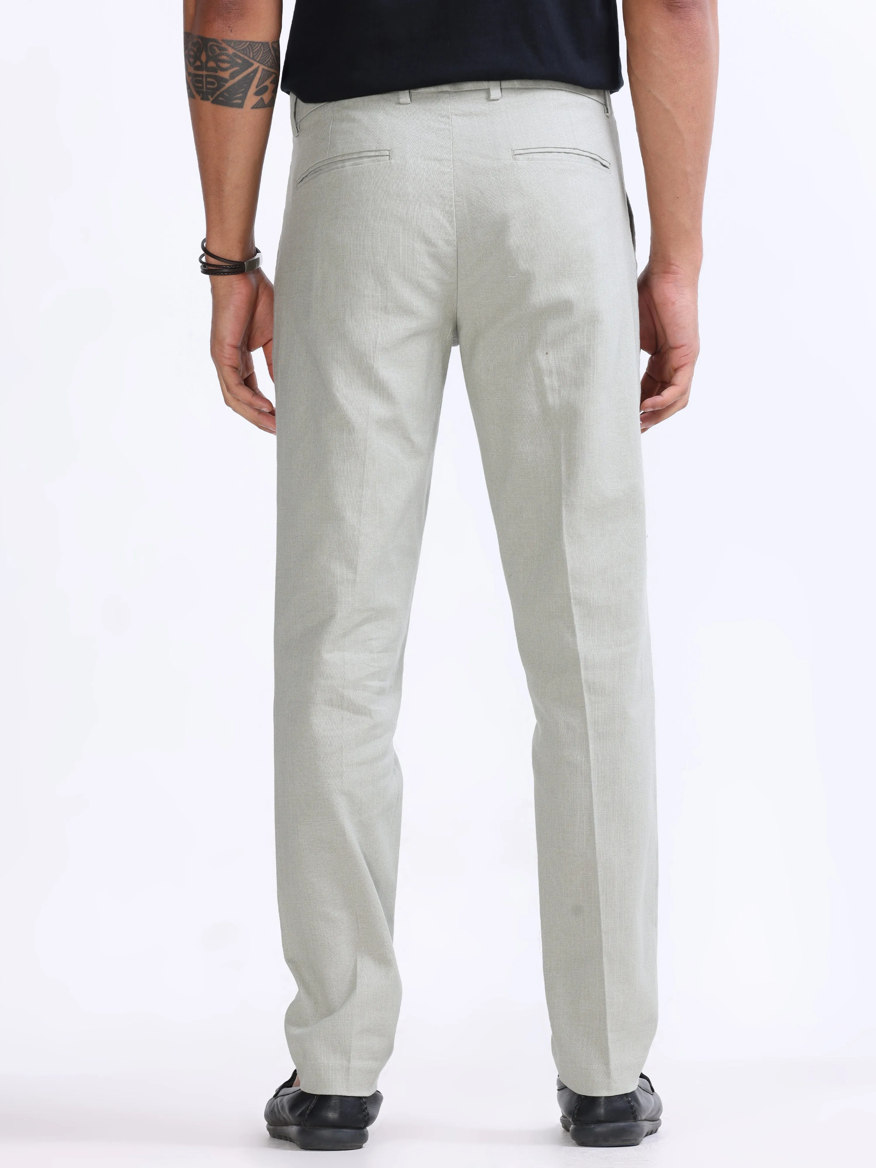 RAW SLUB PLEATED TROUSER IN PISTACHIO