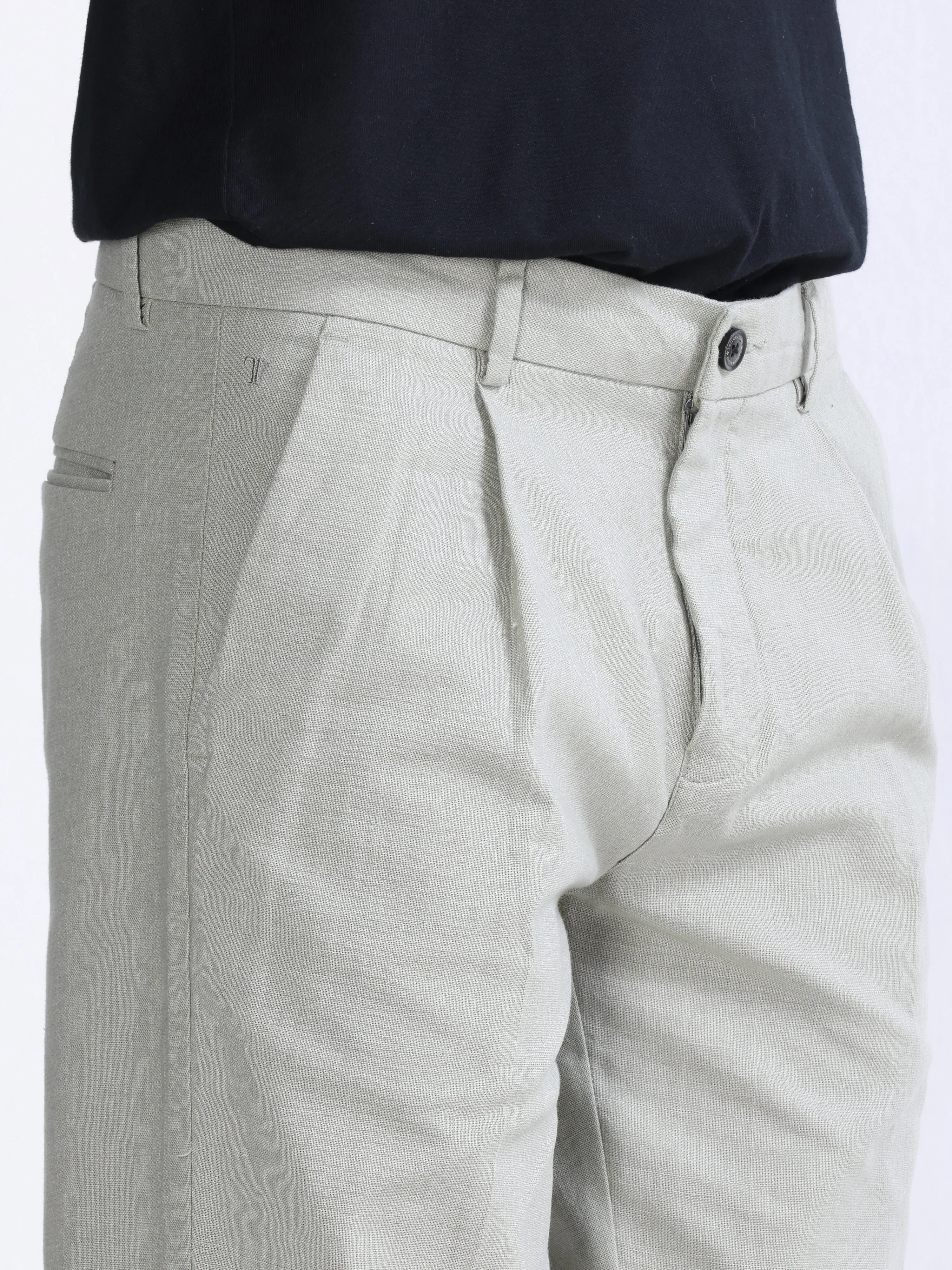 RAW SLUB PLEATED TROUSER IN PISTACHIO