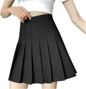 Skirts for Women Summer Trendy High Waist A-Line Casual Knee Length Maxi Skirts Solid Baggy Pleated Half Dresses