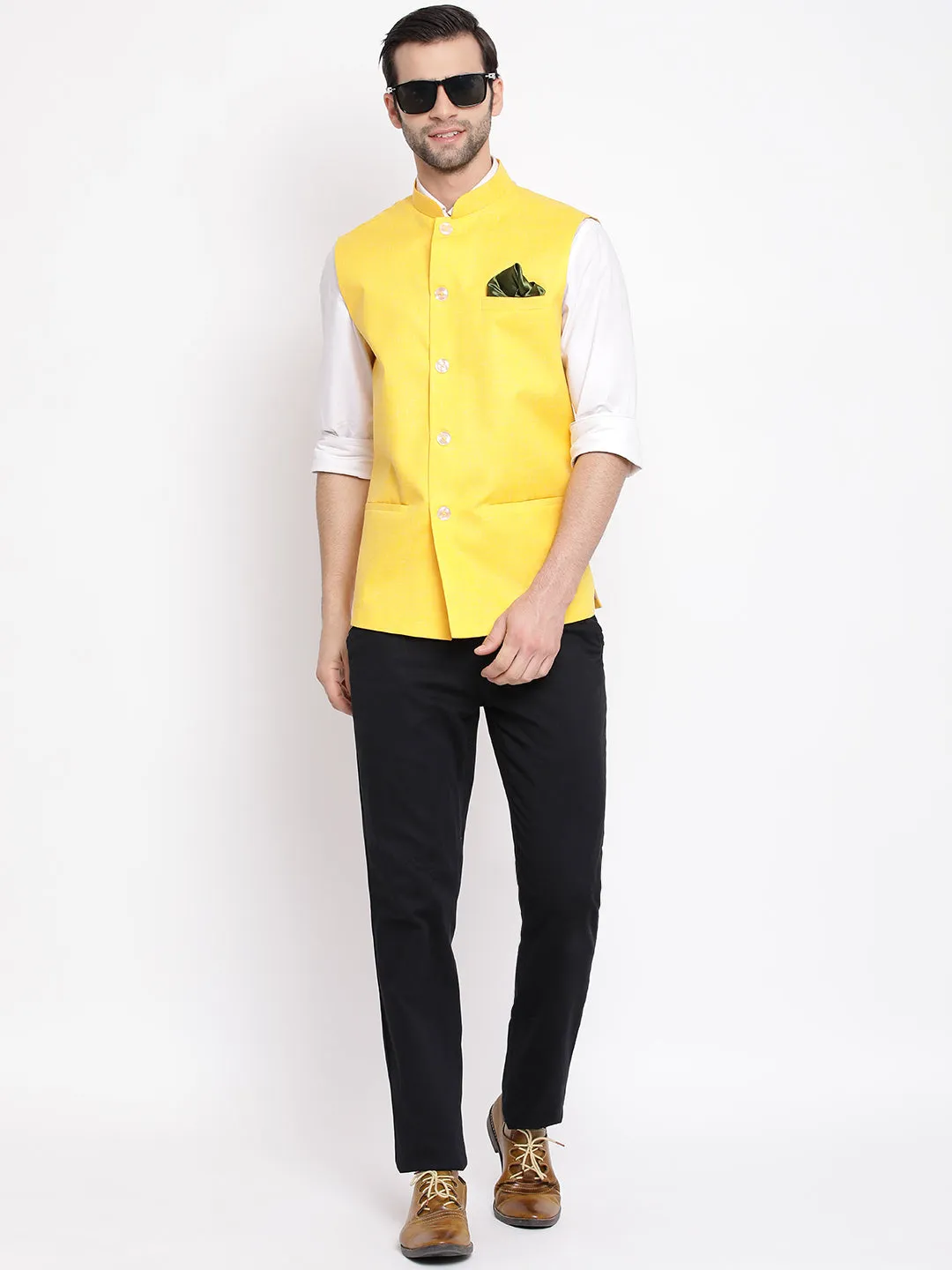 VASTRAMAY Yellow Nehru Jacket