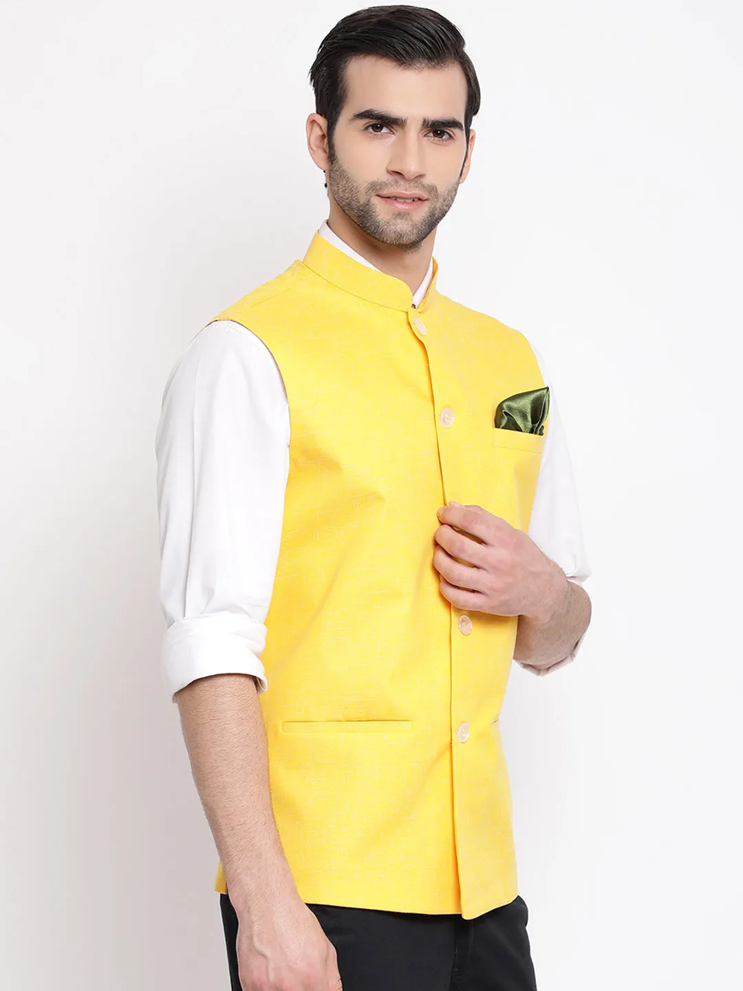 VASTRAMAY Yellow Nehru Jacket