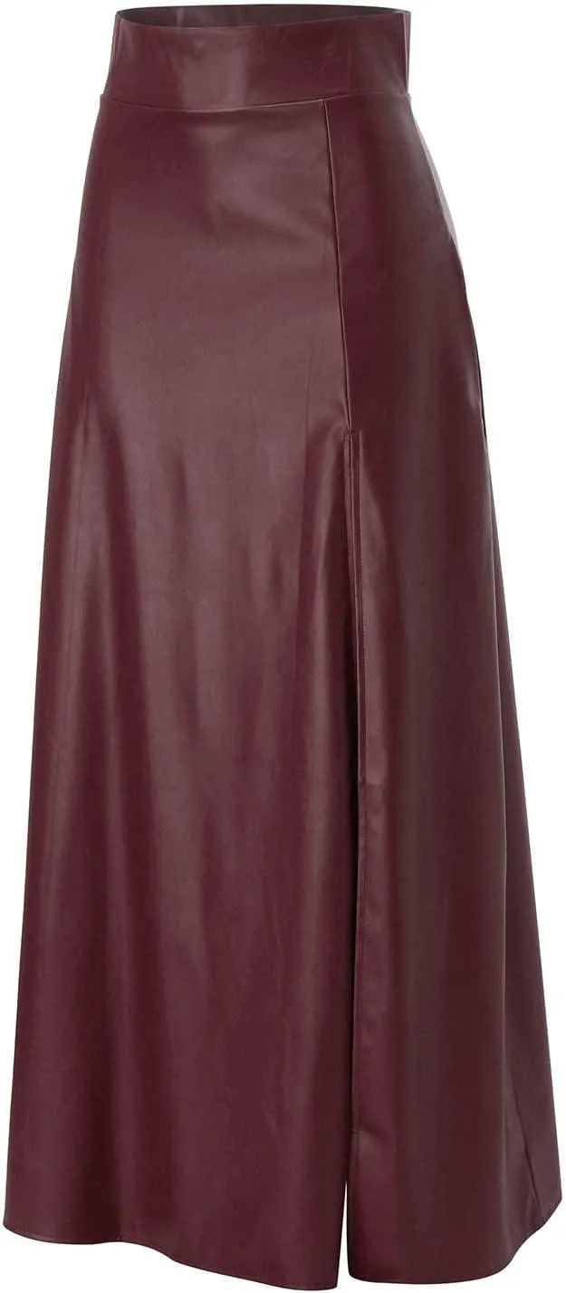 Woman Sexy PU Leather High Split Skirt High Waist Streetwear Long Maxi Skirts Solid Color A-Line Skirt