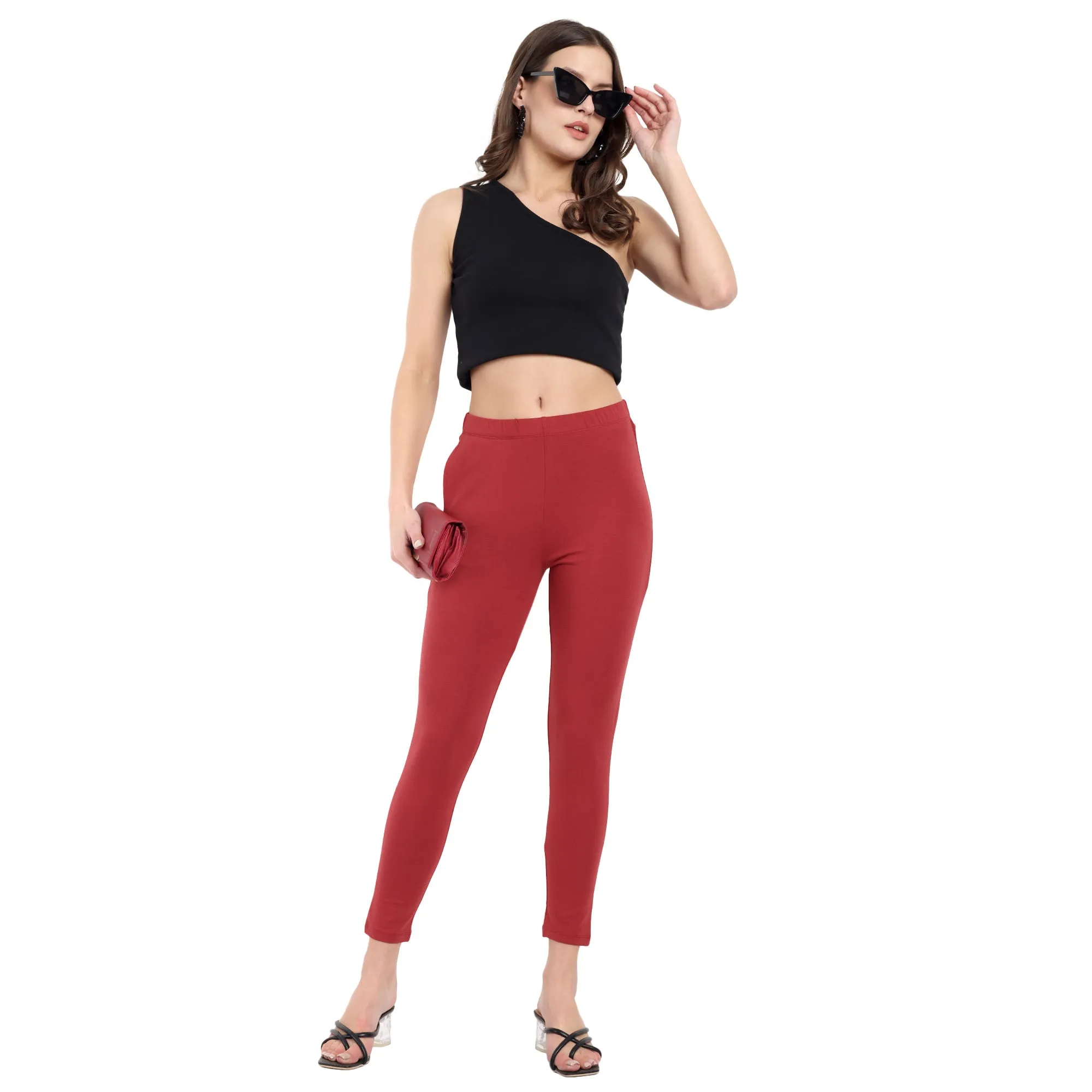 Women Maroon Ankle Length Legging