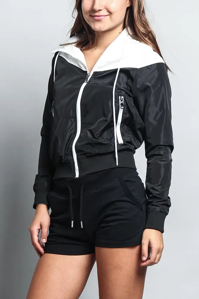 Women's Color Block Hooded Windbreaker Jacket