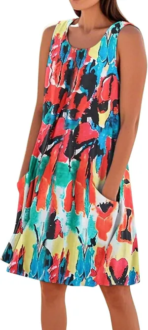 Women's Summer Cotton Linen Midi Dress Sleeveless Boho Beach Tank Dresses Plus Size Loose Comfy Dress with Pockets